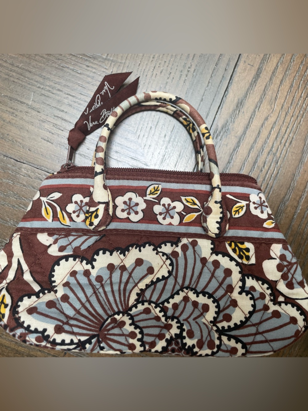 Vera Bradley Brown Cream Blue Floral Cosmetic Bag